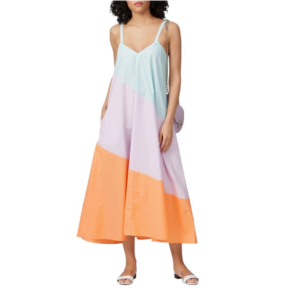 Veda Summer Pastel Fiesta Maxi Shift Dress XS Colorblock Sweetheart Sleeveless
